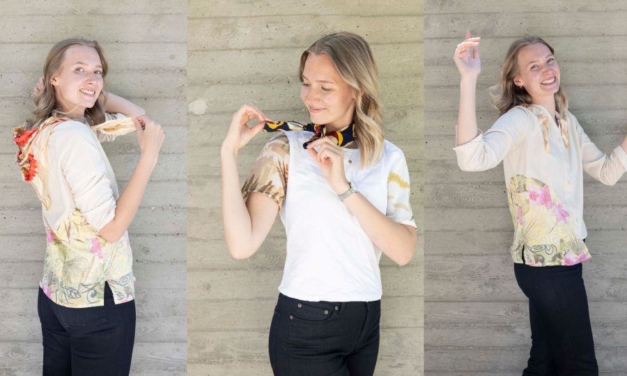 Emilie Schei shows the upcycled fabrics made by Reshirt Rotterdam